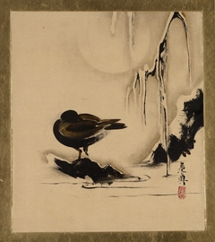 Lacquer Paintings of Various Subjects: Bird and Willow in Snow by Shibata Zeshin
