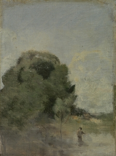 Landscape with angler by Jean-Baptiste-Camille Corot