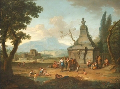 Landscape with Figures by a Classical Monument by Franz de Paula Ferg