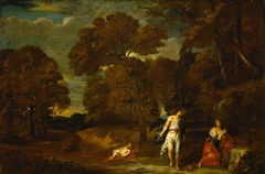 Landscape with Hagar and the angel by Frans Wouters