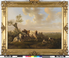 Landschap met vee bij een vijver by Albertus Verhoesen