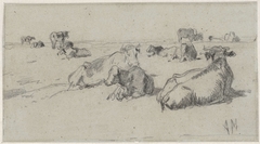 Liggende koeien in een weiland by Anton Mauve