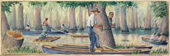 Logging in Louisiana Swamps (mural study, Winnsboro, Louisiana Post Office) by Datus E Myers