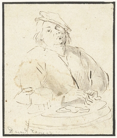 Man die een pijp stopt, bij een ton by David Teniers II
