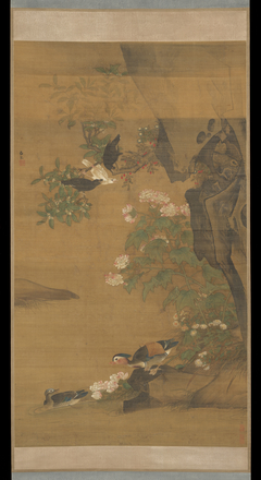 Mandarin ducks and cotton rose hibiscus by Lü Ji