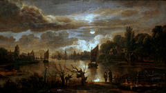 Moonlit Landscape with a Broad Stream by Aert van der Neer