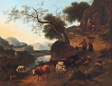 Mountain Landscape with Cattle and Herders