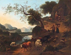 Mountain Landscape with Cattle and Herders by Jan Vermeer van Haarlem
