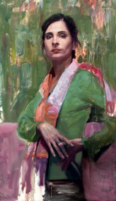 Mujer sobre fondo verde (Clair) by Alejandro DeCinti