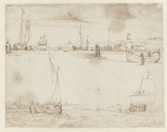 Oost-indiëvaarder en zeegezicht met rots by Hendrik Cornelisz. Vroom