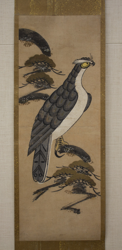 Ōtsu-e of Falcon on a Pine Tree by Anonymous