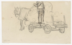 Paard en wagen met staande man by Jozef Israëls