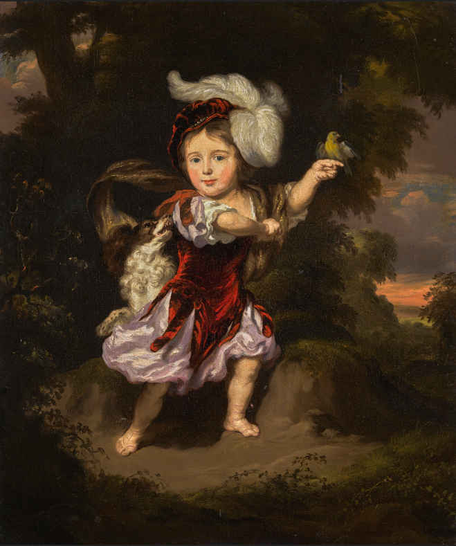 Portrait of a Boy in a Landscape, with a Dog and a Goldfinch