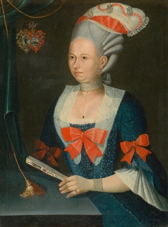 Portrait of a Woman in a Wig with a Fan by Anonymous