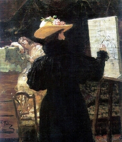 Portrait of Princess Maria Klavdievna Tenisheva while working by Ilya Repin