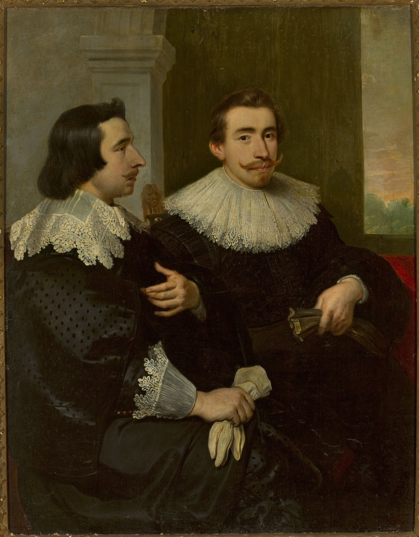Portrait of two men with gloves.