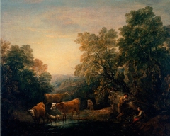 Rocky Wooded Landscape with Rustic Lovers, Herdsman, and Cows by Thomas Gainsborough