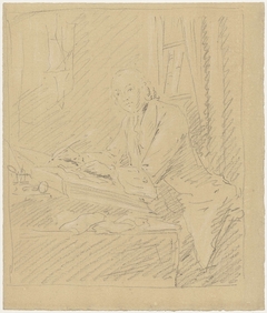 Schets voor een portret van een schrijvende man in een interieur, driekwart naar links (C. Ploos van Amstel?) by Unknown Artist