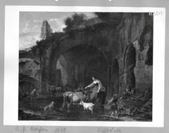 Shepherds+ cattle at a ruin by Nicolaes Pieterszoon Berchem