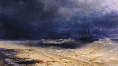 Ship in a Stormy Sea off the Coast by Ivan Aivazovsky
