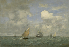 Ships and Sailing Boats Leaving Le Havre by Eugène Boudin