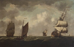 Ships at Sea by follower of Charles Brooking