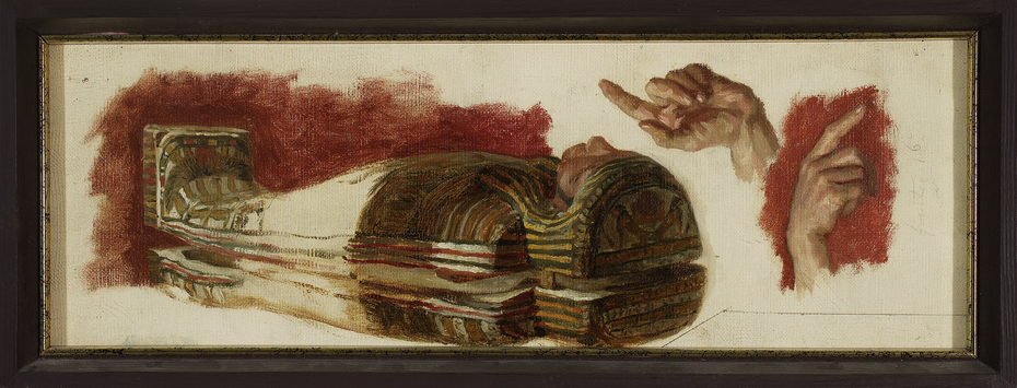Sketches of a mummy and hands – Studies for “Allegory of Science”