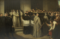 Sor Marcela de San Félix monja de las Trinitarias Descalzas de Madrid viendo pasar el entierro de Lope de Vega su padre