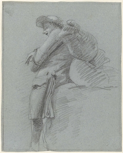Staande man met een pak op de rug, geleund tegen een verhoging by Jordanus Hoorn