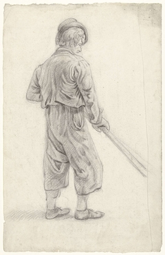 Staande man met stok in de handen, op de rug gezien by Unknown Artist