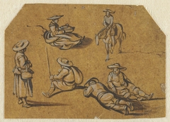 Studieblad met zes verschillende figuurtjes by Unknown Artist