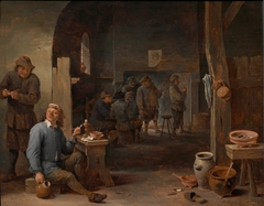 Tavern scene with a smoker holding a crock by David Teniers the Younger