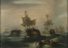 The Battle of Trafalgar, 21 October 1805: 'The Close of the Action' [ position of the fleets at 4.30 p.m.] by William John Huggins
