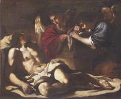 The Dead Christ mourned by Angels by after Guercino