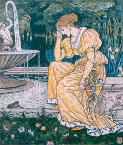 The Princess Meets The Frog By The Fountain - Illustration For "The Frog Prince by Walter Crane - Walter Crane - ABDAG003354