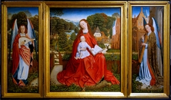 Triptych of Virgin and Child with angels playing music by Master of the Embroidered Foliage