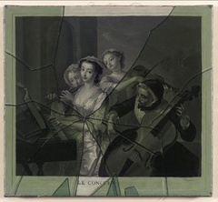Trompe l'oeil of Mezzotint behind broken Glass by François Xavier Vispré