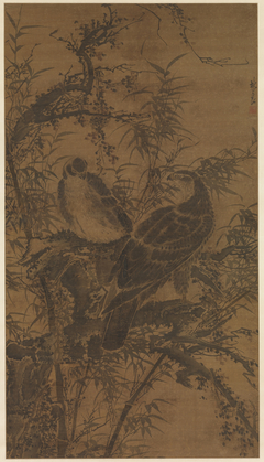 Two hawks in a thicket by Lin Liang