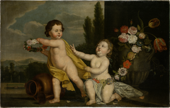 Two Putti with Garlands of Flowers by German Master of the 18th Century