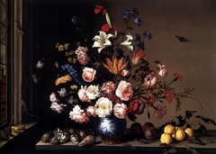 Vase of Flowers by a Window by Balthasar van der Ast