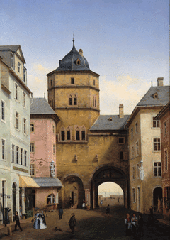 View of the Mainz fish tower from the city side, Liebfrauenplatz. by Heinrich Kempf