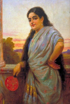 Woman Holding a Fan by Raja Ravi Varma