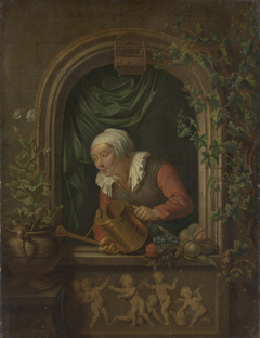 Woman Watering a Plant by Louis de Moni