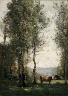 Wooded Landscape with Cows in a Clearing by Jean-Baptiste-Camille Corot