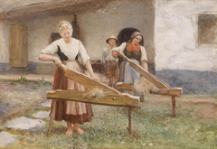 Young Farmers breaking Flax by Hubert von Herkomer