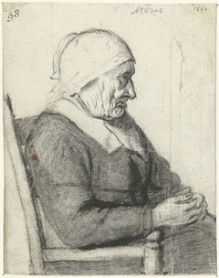 Zittende oude vrouw, in profiel by Moses ter Borch