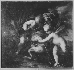 Zwei Eroten fesseln einen jungen Satyr by Peter Strudel