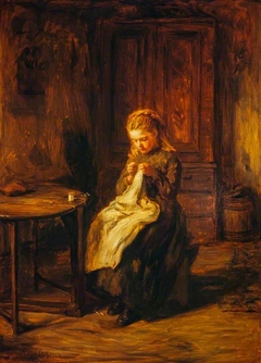 A Girl Sewing by Hugh Cameron