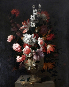 A Metal Vase of Flowers by Anonymous