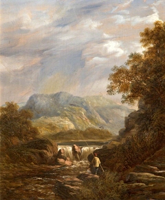A Mountainous Wooded River Landscape with an Angler by Anonymous
